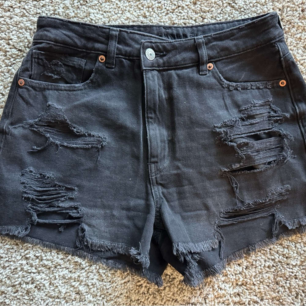 American Eagle Black Distressed Jean Shorts